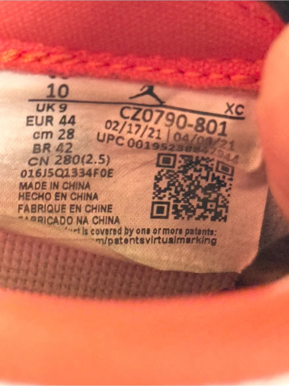 AUTHENTIC Jordan 1 Low “Shattered Backboard” Starfish Orange size 10 CZ0790-801